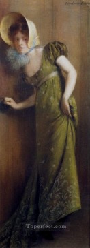 Pierre Carrier Belleuse Painting - Elegant Woman In A Green Dress Carrier Belleuse Pierre
